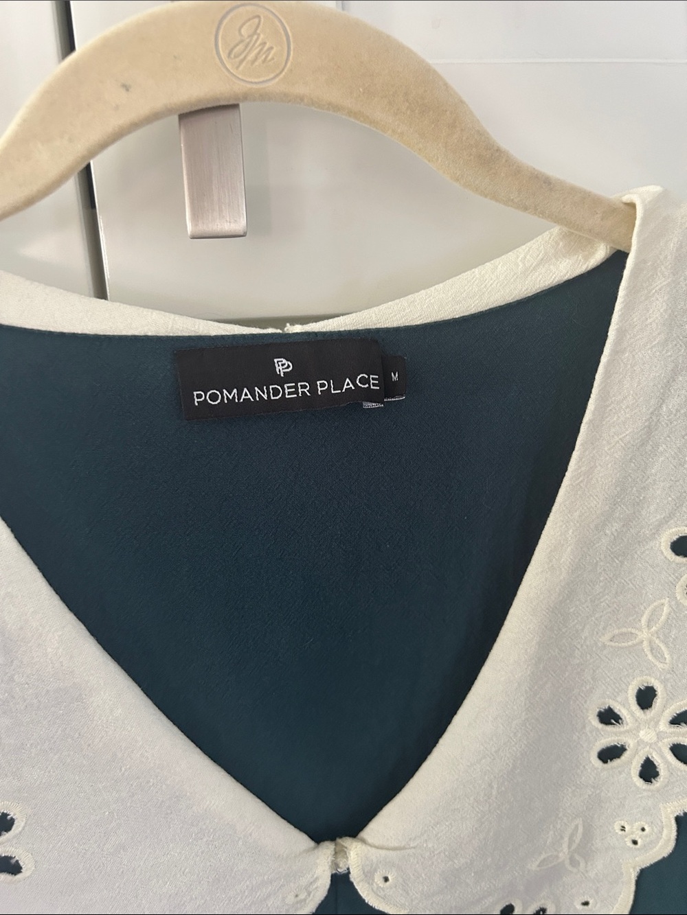 Pomander Place Teal Tunic Dress with White Eyelet Collar - Picture 2 of 5